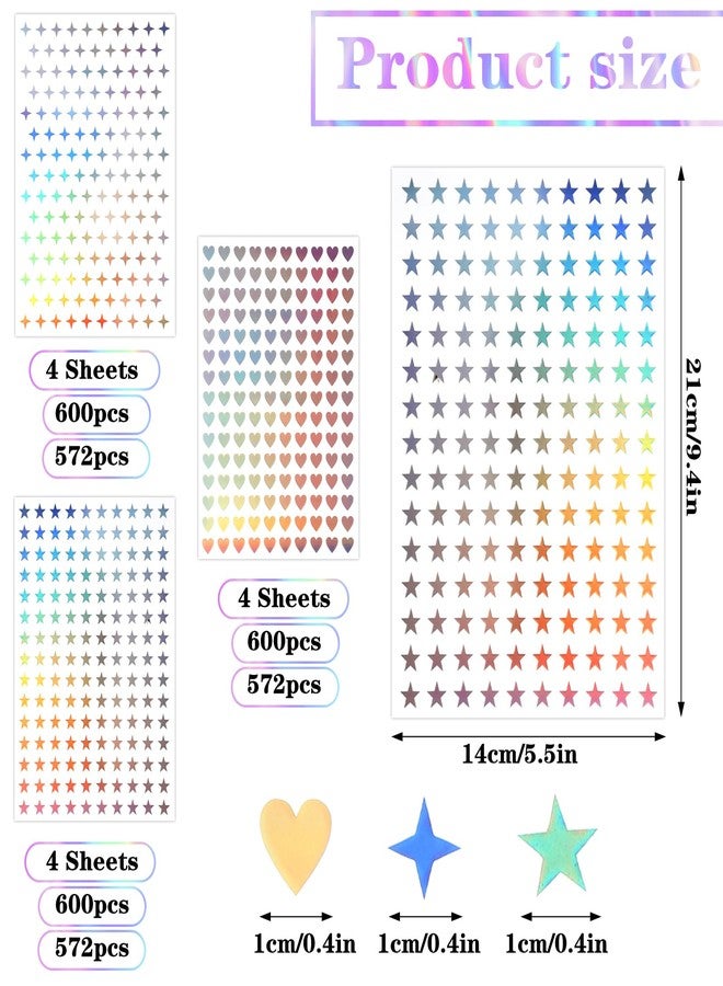 Quilax 1800PCS Heart and Star Holographic Stickers, 12 Sheets Sparkle Star Stickers for Scrapbooking, DIY Crafts, Phone Decoration - Image 2
