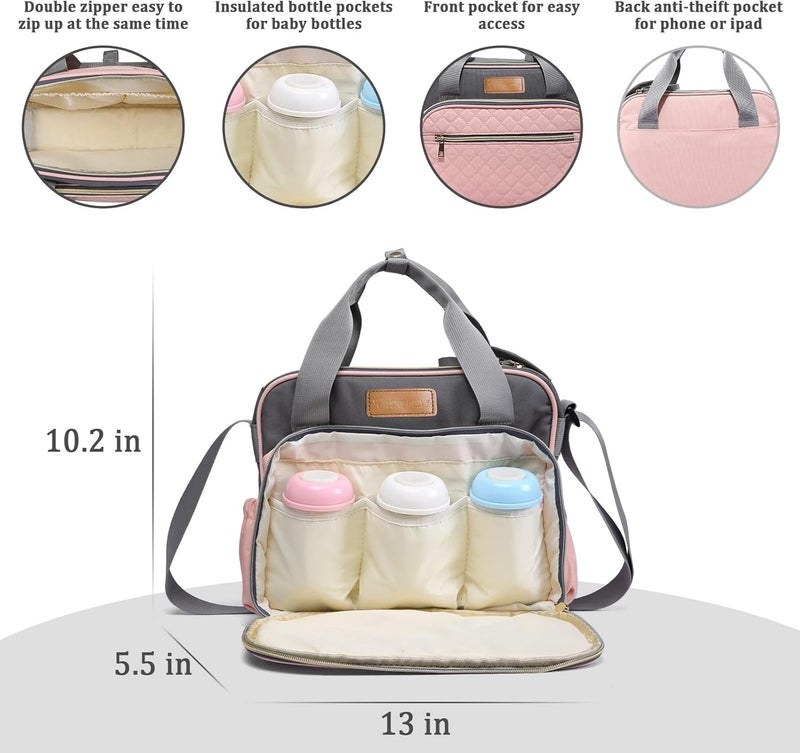 TRENDPLAY Baby Girl Diaper Bag Pink Mom Tote On The Go - Image 2