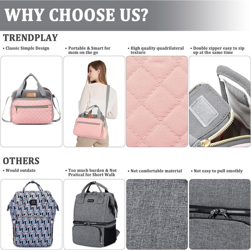 TRENDPLAY Baby Girl Diaper Bag Pink Mom Tote On The Go - Image 5