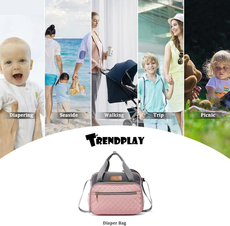 TRENDPLAY Baby Girl Diaper Bag Pink Mom Tote On The Go - Image 3