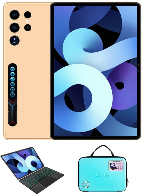 Smart Tablet S24 Ultra 10.1-inch HD Display 12GB RAM 512GB ROM with TouchPad Keyboard/Case and EWB Handbag Dual SIM 5G Network Android WiFi GPS Tab -Gold