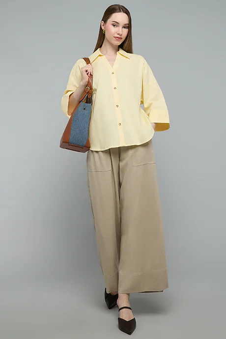 أر أند بي Solid Shirt with Spread Collar and 3/4 Sleeves