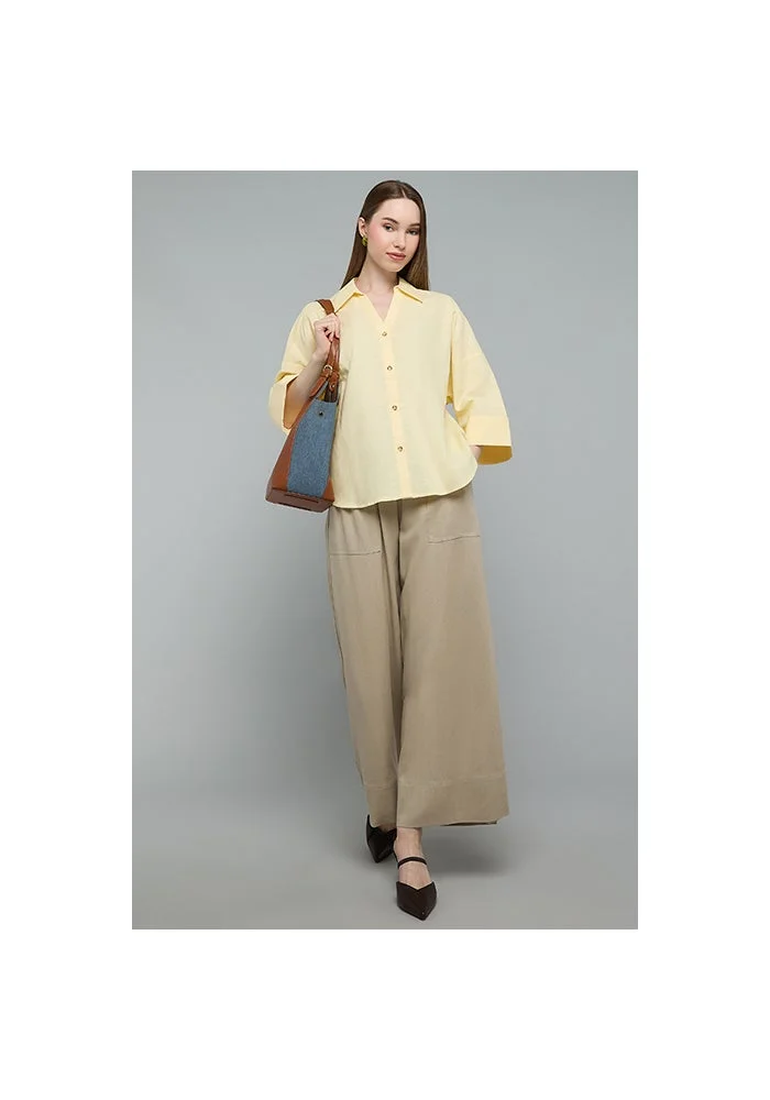 R&b Solid Shirt with Spread Collar and 3/4 Sleeves