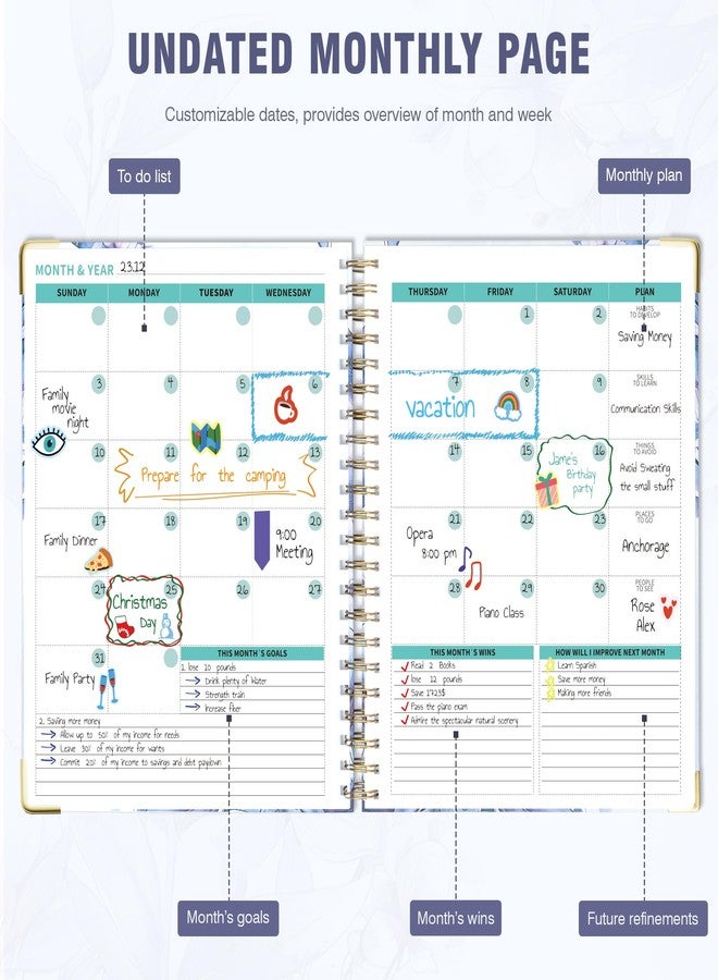 Ospelelf Spiral Undated Daily Planner 8.5 x 11 Weekly Monthly Teacher Planner Academic Yearly Planner 2024-2025, Purple Planner - Image 4