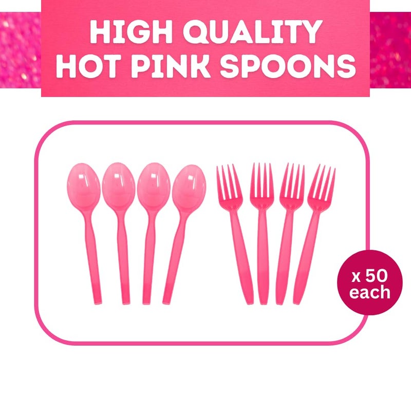 طقم ملعقة وشوكة باللون الوردي الفاتح (50 لكل منهما) - أدوات مائدة وردية فاتحة للحفلات  أدوات بلاستيكية خفيفة  أدوات ملونة  مجموعة أدوات بلاستيكية  أدوات مائدة قابلة للتصرف للمناسبات  مستلزمات الحفلات  بلو أورشاردز