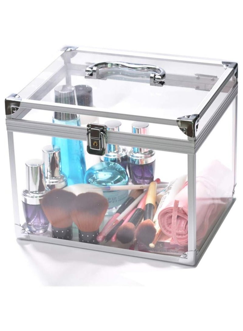 DubaiGallery Large Transparent Acrylic Cosmetic Skin Care Products Desktop Storage Box with Lid and Lock Waterproof Exquisite Home Suitcase - Image 3