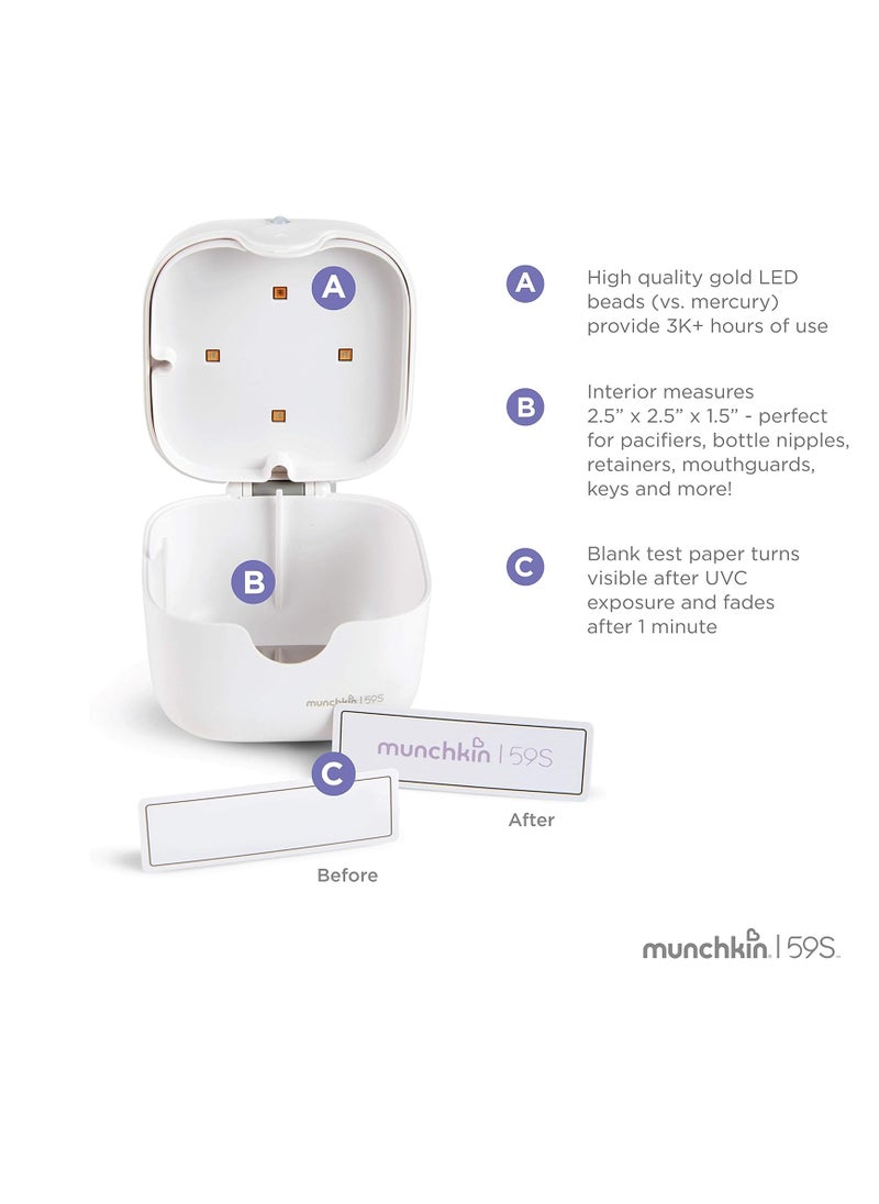 Munchkin Inc - Munchkin Portable UV Sterilizer and Sanitizer Box, Eliminates 99.99% of Germs in 59 Seconds, Mini UV-C Cleaner for Pacifiers and More, White - Image 1