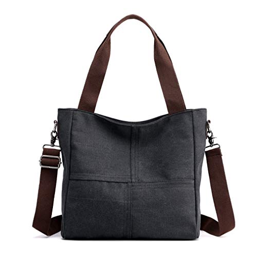 Sunshinejing Women's Canvas Shoulder Bags Tote Purses Satchel Work Travel Crossbody Bag (Black) One Size - Image 1