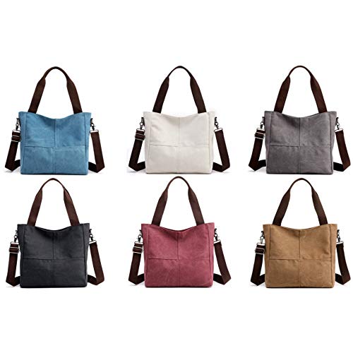 Sunshinejing Women's Canvas Shoulder Bags Tote Purses Satchel Work Travel Crossbody Bag (Black) One Size - Image 3