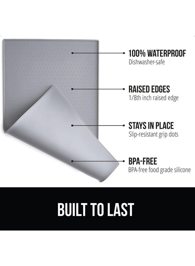 GORILLA GRIP 100% Waterproof Raised Edge BPA Free Silicone Pet Feeding Mat, Dog Cat Food Mats Contain Spills Protects Floors, Placemats for Cats and Dogs Water Bowl, Pets Accessories 23x15 Gray - Image 1