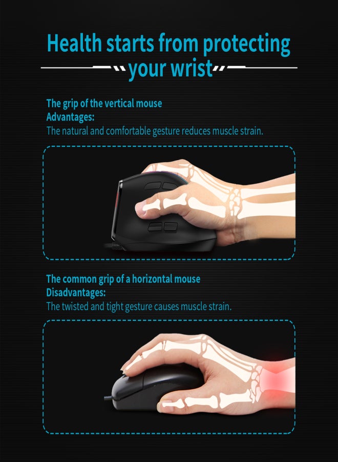 ZELOTES F-36 Wireless vertical 2.4G Bluetooth full color light 8 key programming five DPI game built-in 730mah lithium battery Black - Image 2