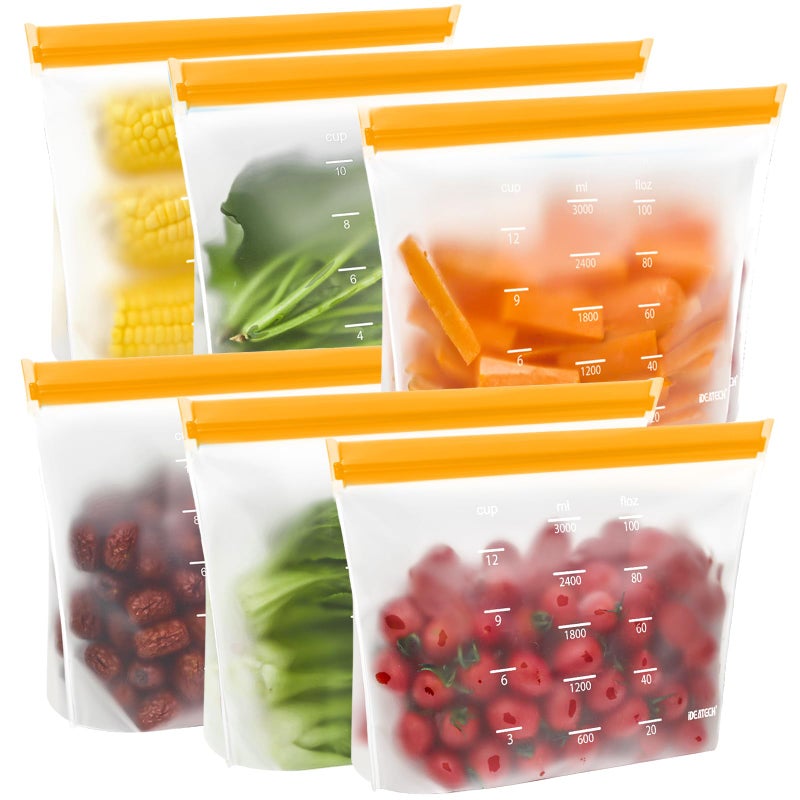 IDEATECH Gallon Freezer Bags Stand Up Dishwasher Safe  Leakproof Reusable Gallon Bags Extra Large  BPA Plastic Free Reusable Food Storage Bags for Meats Veggies6 Pack