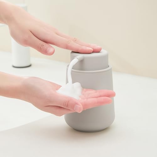 YAUKPH Matte Beige Foaming Hand Soap Dispenser Plastic 11 oz Modern Minimalist Style for Bathroom Kitchen Countertop Refillable - Image 3