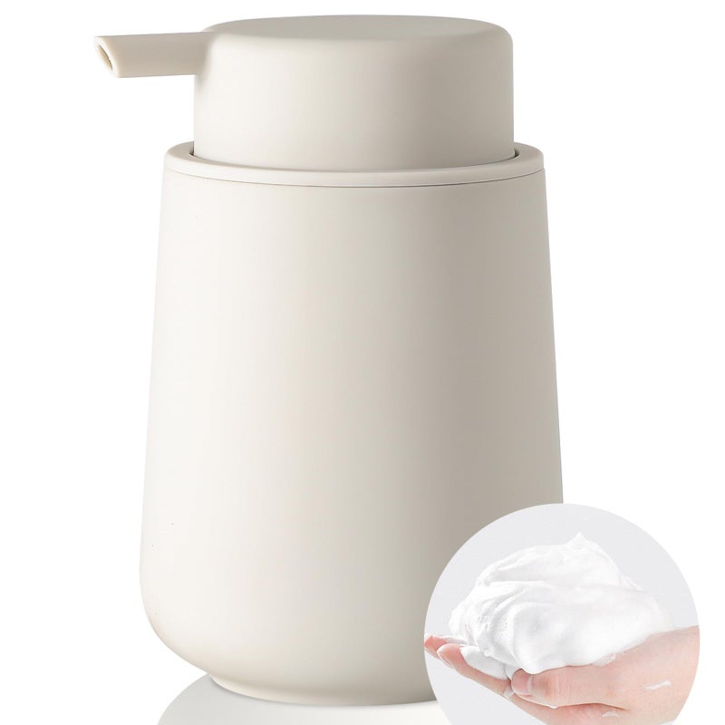 YAUKPH Matte Beige Foaming Hand Soap Dispenser Plastic 11 oz Modern Minimalist Style for Bathroom Kitchen Countertop Refillable - Image 2