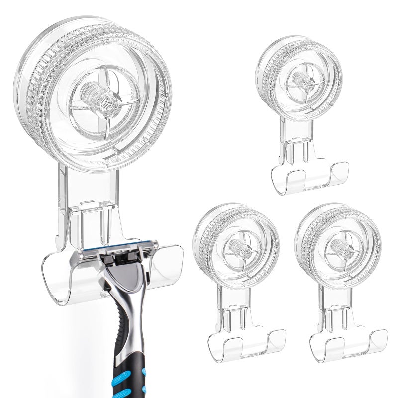 LUXEAR Suction Hooks 4 Pack Razor Hooks Removable Reusable Suction Shower Hook Waterproof DamageFree Suction Hanger for Towel Bathrobe Loofah Bathroom Kitchen Waterproof Weather Hanger Hook