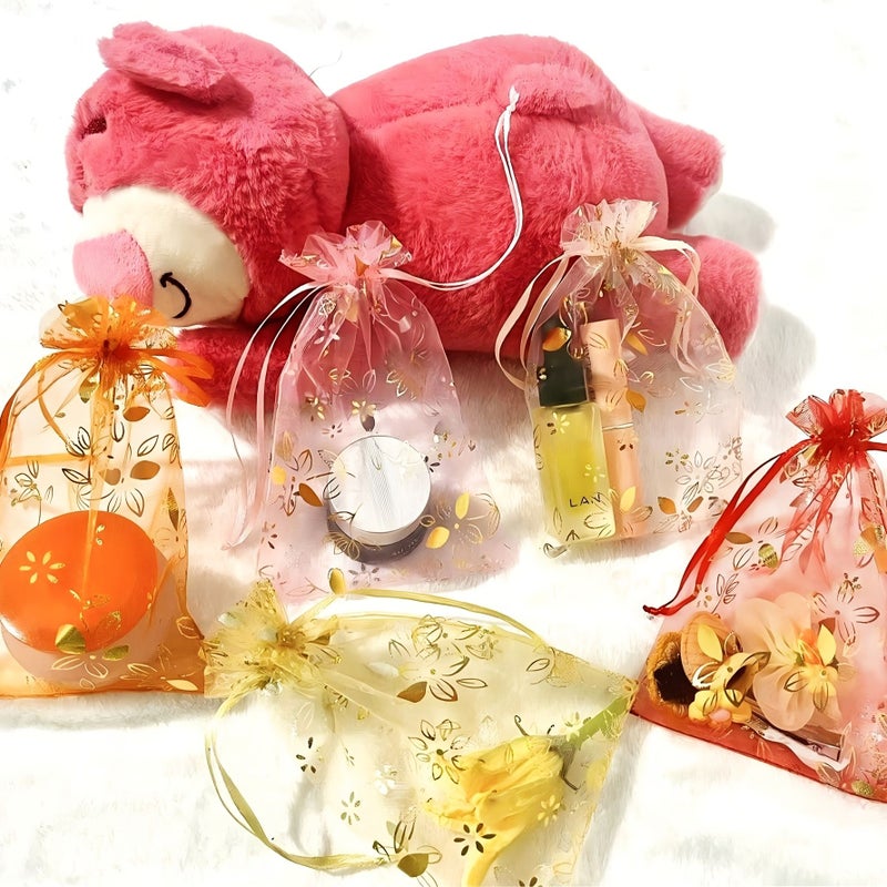 Assorted Bauhinia Flower Organza Pouches 50Pcs 5.12x7.09inch Gift Wrap Storage - Image 5