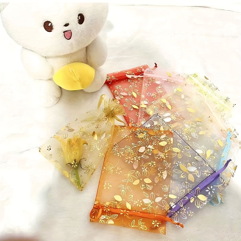 Assorted Bauhinia Flower Organza Pouches 50Pcs 5.12x7.09inch Gift Wrap Storage - Image 2