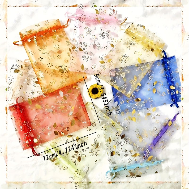 Assorted Bauhinia Flower Organza Pouches 50Pcs 5.12x7.09inch Gift Wrap Storage - Image 3