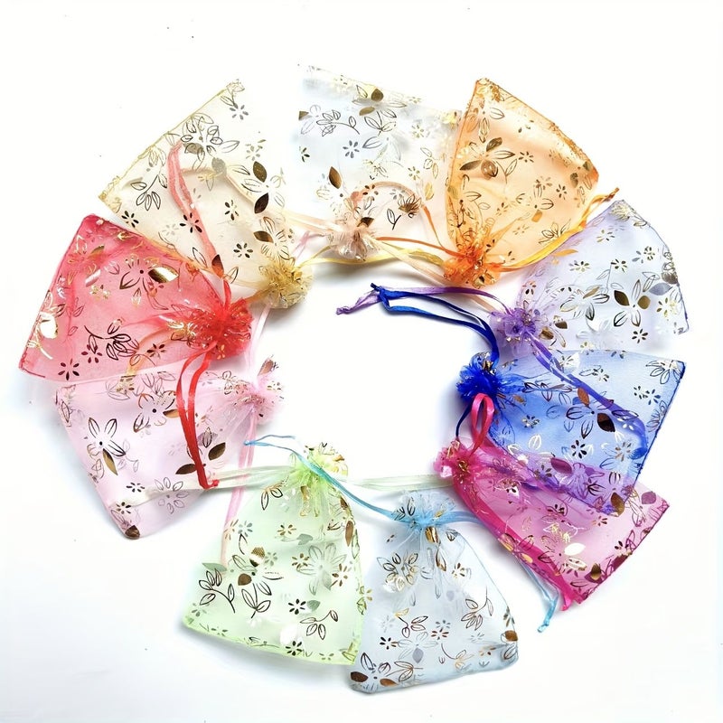 Assorted Bauhinia Flower Organza Pouches 50Pcs 5.12x7.09inch Gift Wrap Storage - Image 1
