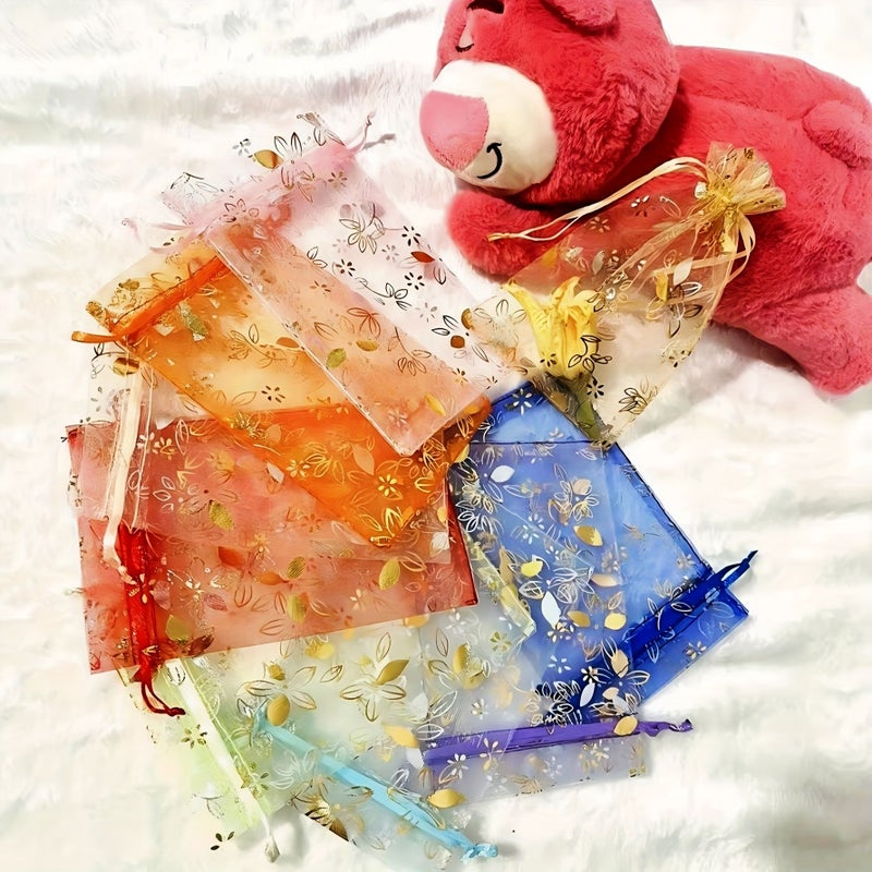 Assorted Bauhinia Flower Organza Pouches 50Pcs 5.12x7.09inch Gift Wrap Storage - Image 4