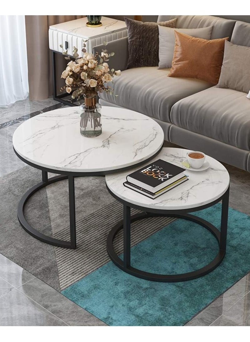DubaiGallery Coffee Table Set of 2 Stackable MDF Top Side Table Round Set Table Combination Small Set Table Set Industrial Style Side Table Round for Living Room, Balcony  - Image 1