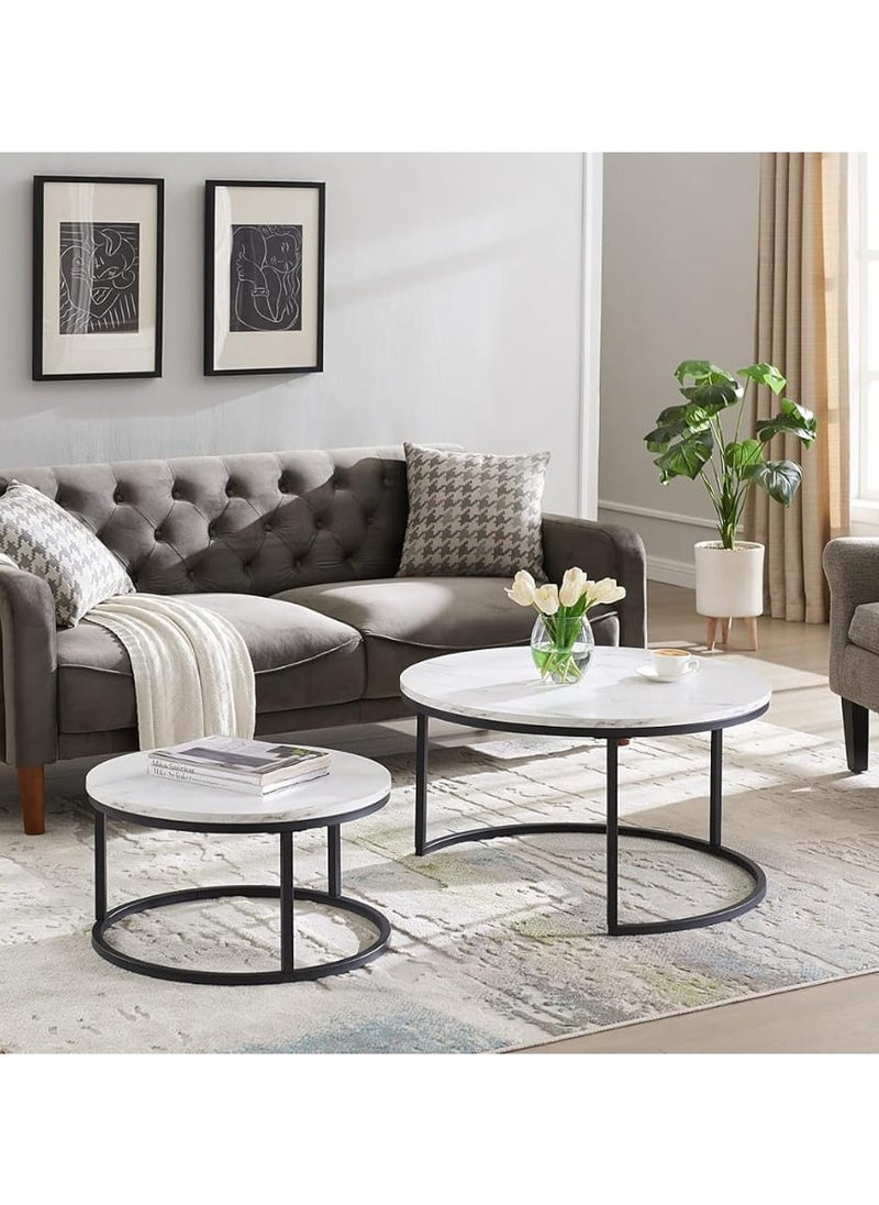 DubaiGallery Coffee Table Set of 2 Stackable MDF Top Side Table Round Set Table Combination Small Set Table Set Industrial Style Side Table Round for Living Room, Balcony  - Image 2