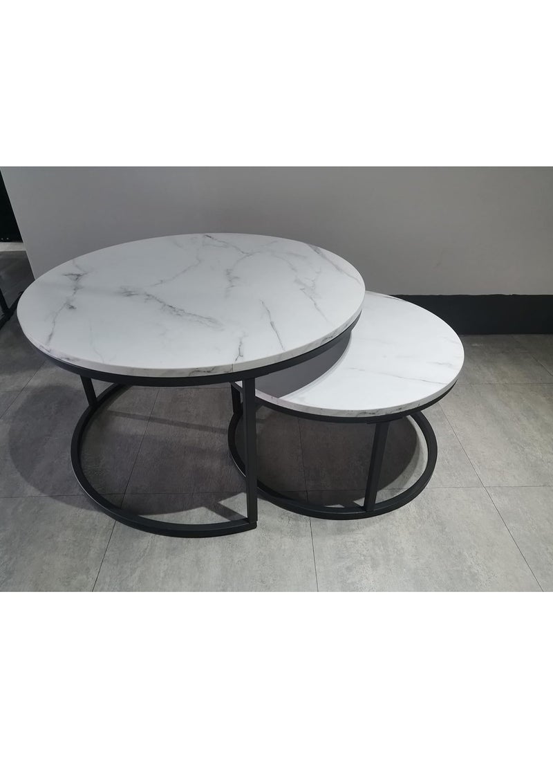 DubaiGallery Coffee Table Set of 2 Stackable MDF Top Side Table Round Set Table Combination Small Set Table Set Industrial Style Side Table Round for Living Room, Balcony  - Image 3