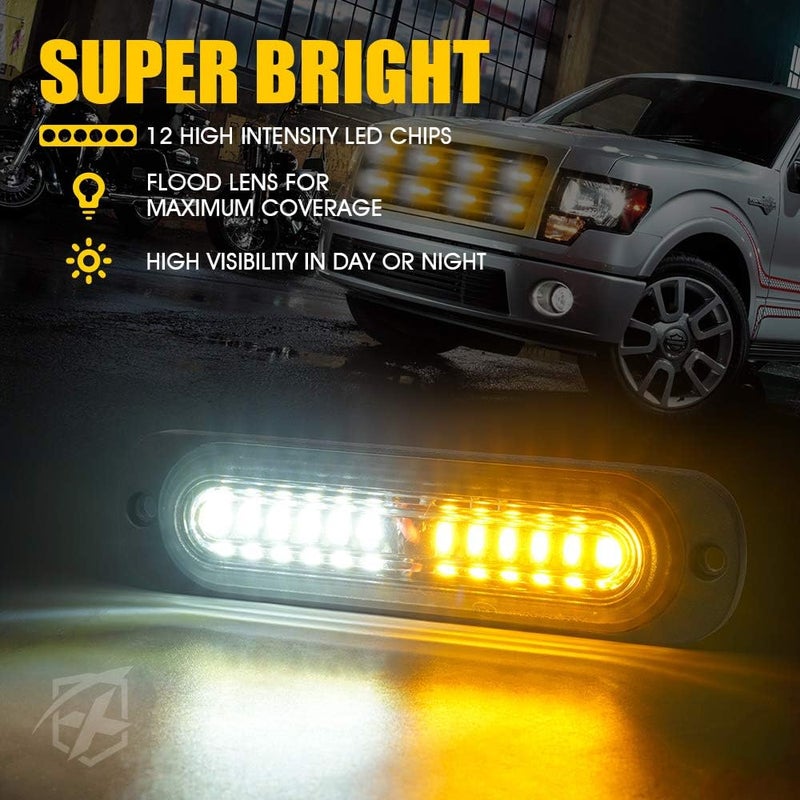 Xprite LED Surface Mount Strobe Lights Kit, White Amber Grill Grille Emergency Warning Flashing Marker Light Warning Light Assemblies for Trucks Vehicles ATV RV Cars Van - 8PCS - Image 3