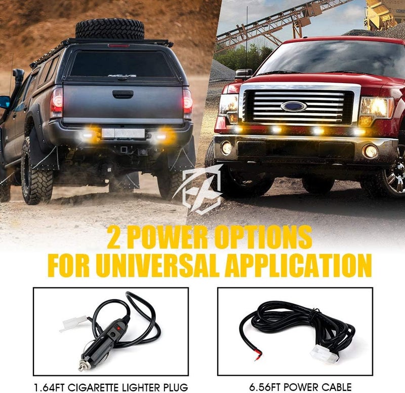 Xprite LED Surface Mount Strobe Lights Kit, White Amber Grill Grille Emergency Warning Flashing Marker Light Warning Light Assemblies for Trucks Vehicles ATV RV Cars Van - 8PCS - Image 5
