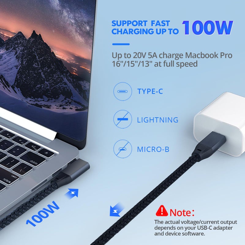 UseBean USB C 90 Degree Cable 0.5ft, 6 inch Short USBC to USBC 3.2 Gen2 20Gbps Cable Right Angle, 4K Video 100W Charging, Type C Charger Cord for iPhone 17 16 Pro Max iPad MacBook Galaxy S25 Ultra - Image 2