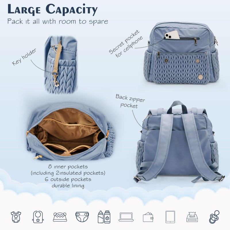 SEWBOO Diaper Bag BackPack Large Capacity Travel Mommy Bag Waterproof and Stylish with Changing Pad Baby Bag for Women and Girls - Image 2