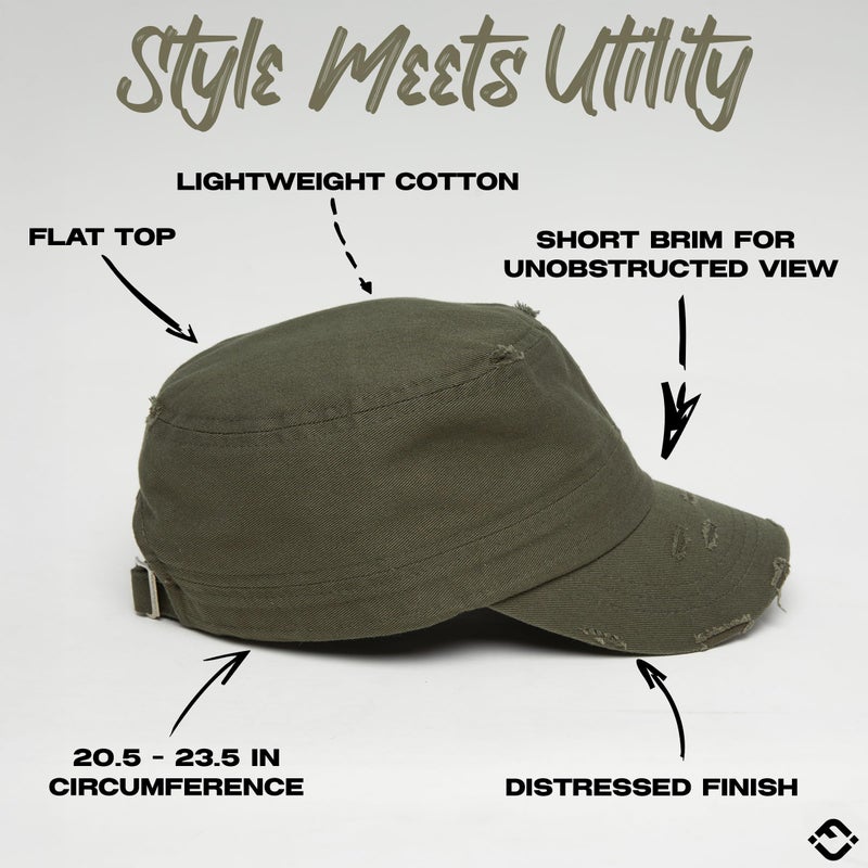 Funky Junque Distressed Military Hat â€“ Newsboy Hats for Women, Short Brim Army Baseball Cap, Womens Cadet Hat Trendy Style - Olive - Image 3