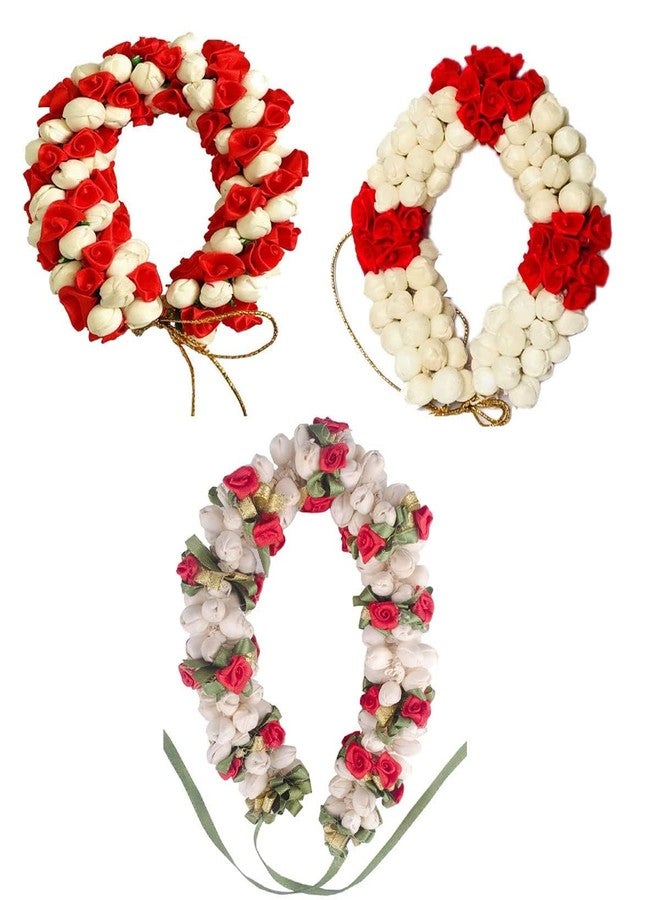 Maahal™ Mogra Gajra Bun Flower Gajra Hair Gajra Flower Bun Hair Accessories Pack of 3, Red