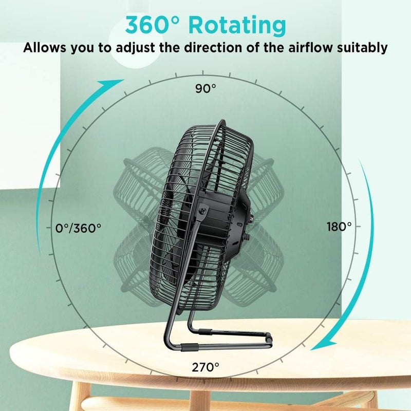 EasyAcc 9 Inch USB Desk Fan Ultra-quiet USB Powered 360° Rotation Desktop Fan with Metal Frame, Portable Personal Cooling Fan with 2 Speed for Home Office (USB POWERED ONLY) - Image 3