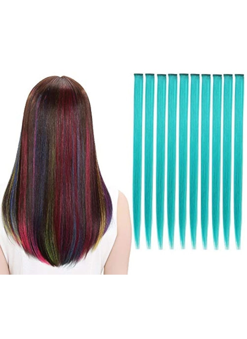 Liasun - 10Pcsset MultiColors Straight Highlight Clip in Hair Extensions 20 Inch Colored Party Hair Pieces Teal - Image 1