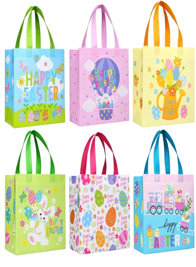 SUNCOLOR Easter Gift Bags, 6 Pack Non-Woven Tote Bags with Bunny Design, 9x9x4.7 Inch, Reusable Party Supplies for Kids Egg Hunt Games - Image 1