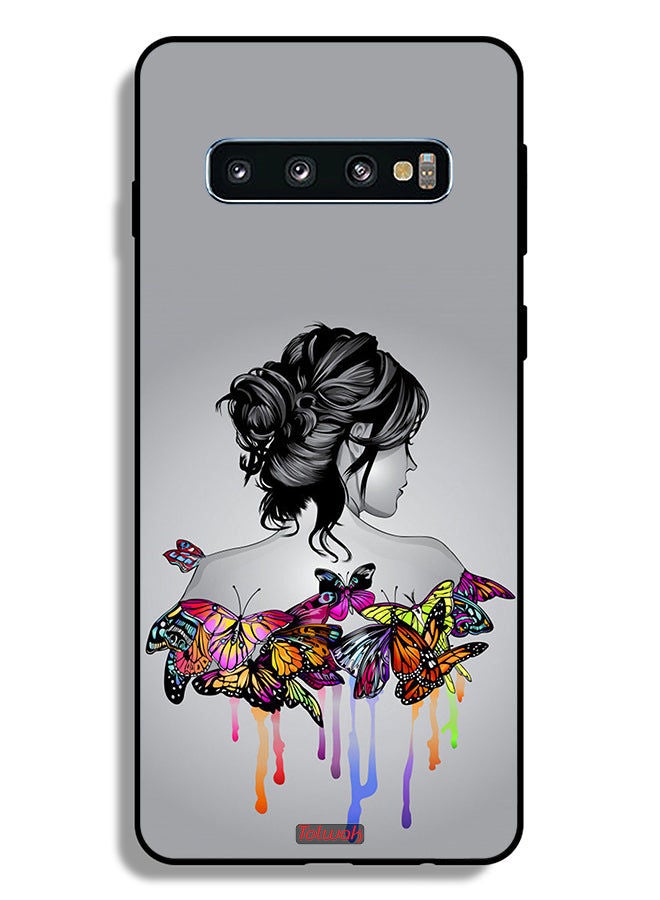 Tolwak غطاء حماية لهاتف سامسونج جالكسي S10 بلس برسومات فراشات وفتاة فنية تجريدية - Image 2