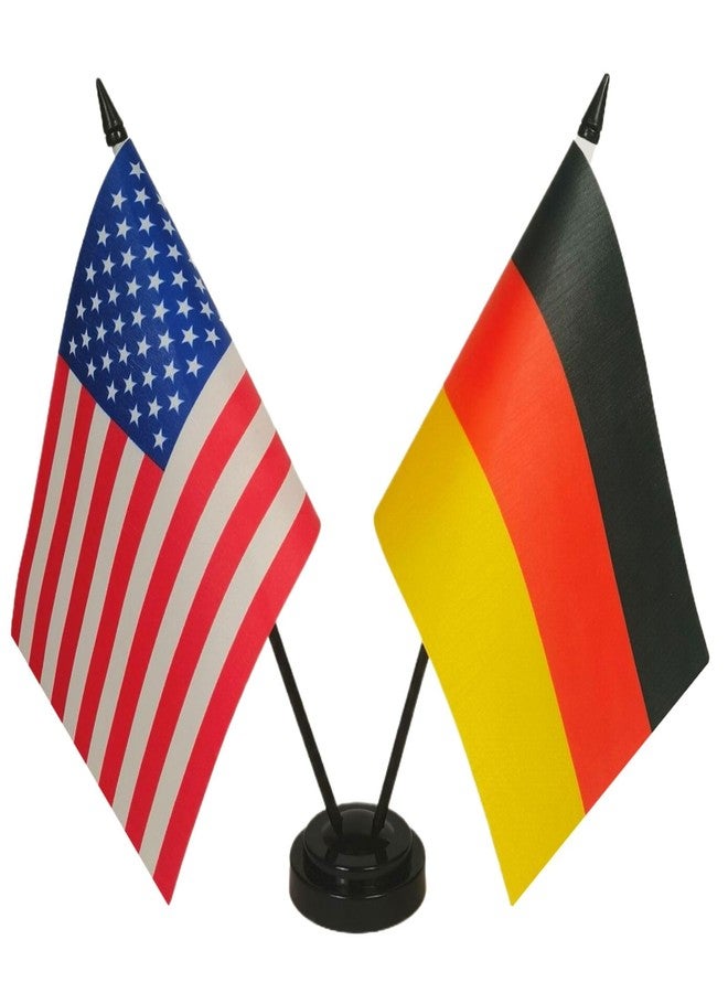 Zigvert US American & Germany Friendship Table Flag, German USA Desk Flag, German Flags For Room Display,American & German Twin Desk Flag Set-Miniature American & German Combination Flag - Image 1