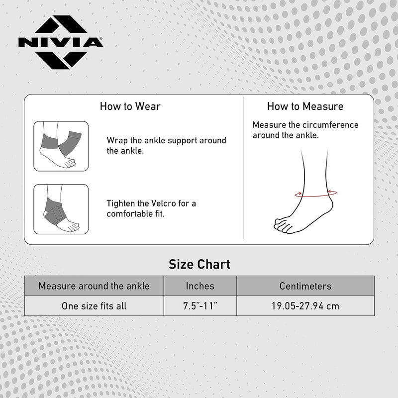 Nivia Compression Ankle Wraps with Velcro, Ankle Sleeves, Braces or Wraps, For Compression & Circulation, Free Size& Grey Color, Used for All kind of impact Sports - Image 2