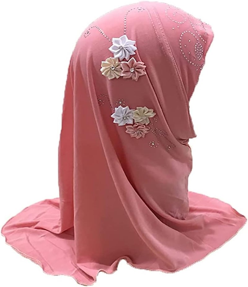 Ylucky Girls Muslim Hijab Floral Lace Head Scarf Kids Islamic Arab Scarf Shawls Head Wrap with Flowers - Image 1