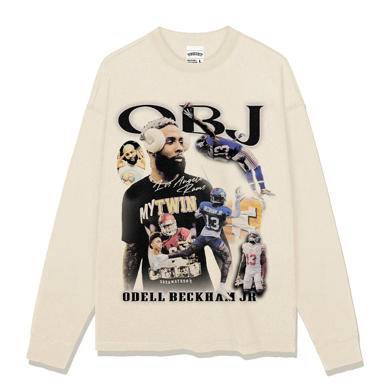 BC Beckham obj Rugby vintage Printed Long-sleeved Short-sleeved Washed Old Men''s and Women''s T-shirts Trendy - Image 1