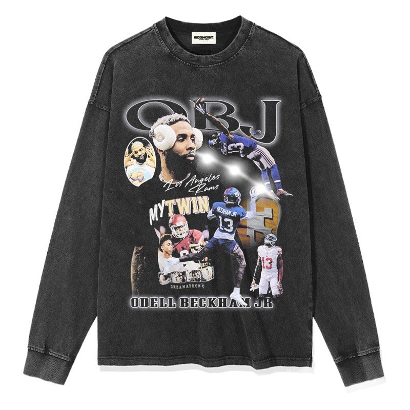 BC Beckham obj Rugby vintage Printed Long-sleeved Short-sleeved Washed Old Men''s and Women''s T-shirts Trendy - Image 2