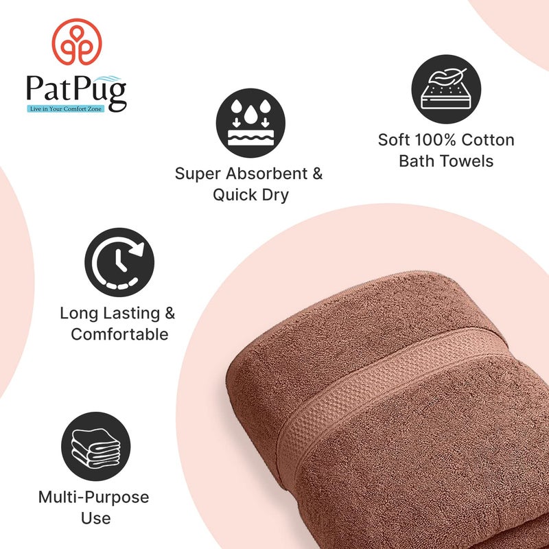 PatPug 100 Indian Ultra Soft Cotton 450 GSM Towel for Bath 140x70 cm Large Bath Towel Highly Absorbent Quick Drying Durable Towel for Men Women Kids Coffee Brown and Olive Green - Image 2