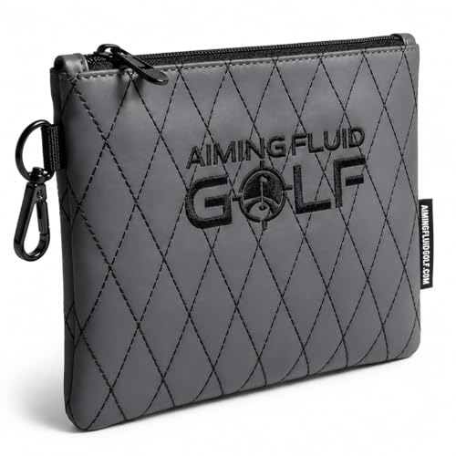 Aiming Fluid Golf Premium Leather GolfTravel Valuables Pouch Luxury Zippered Utility Bag with Diamond Stitching 360 Swivel Clip Soft Interior for Golf Accessories Travel Essentials Grey - Image 1