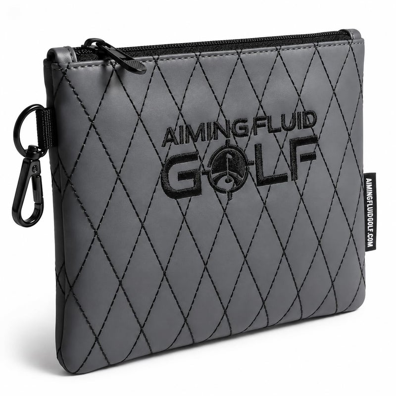 Aiming Fluid Golf Premium Leather GolfTravel Valuables Pouch Luxury Zippered Utility Bag with Diamond Stitching 360 Swivel Clip Soft Interior for Golf Accessories Travel Essentials Grey - Image 2