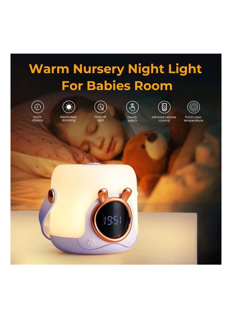 Captaintech Cute Portable Kids Night Light with Clock LED Table Lamp Ideal for Nursery Camping and Breastfeeding Gift Purple  - Image 2
