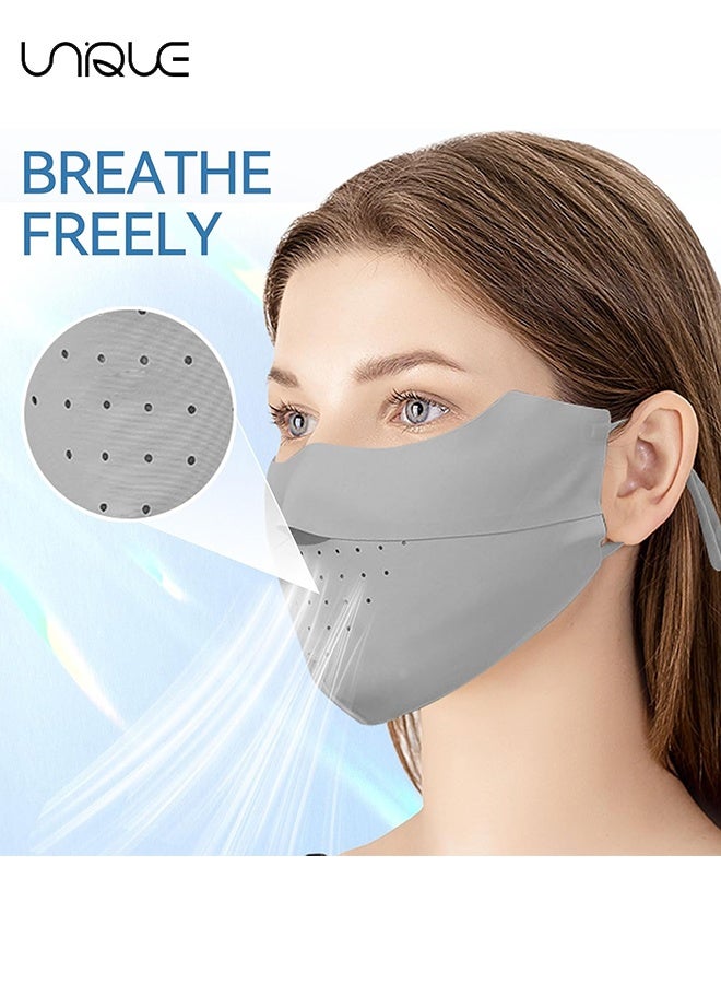 Unique 5 Pcs Breathable Ice Silk Face Masks Set - UV Face Mask - Sun Protection - Sports Face Mask - Breathable Mesh Face Cover - Dust Proof Sun Protection Fabric Face Covering - Washable, Reusable - for Running Fishing Golf Sports Face Shield (Black/Pink/Blue/Light Grey/Dark Grey) - Image 4