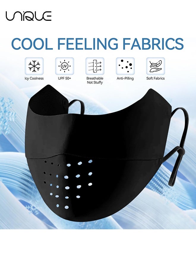 Unique 5 Pcs Breathable Ice Silk Face Masks Set - UV Face Mask - Sun Protection - Sports Face Mask - Breathable Mesh Face Cover - Dust Proof Sun Protection Fabric Face Covering - Washable, Reusable - for Running Fishing Golf Sports Face Shield (Black/Pink/Blue/Light Grey/Dark Grey) - Image 3