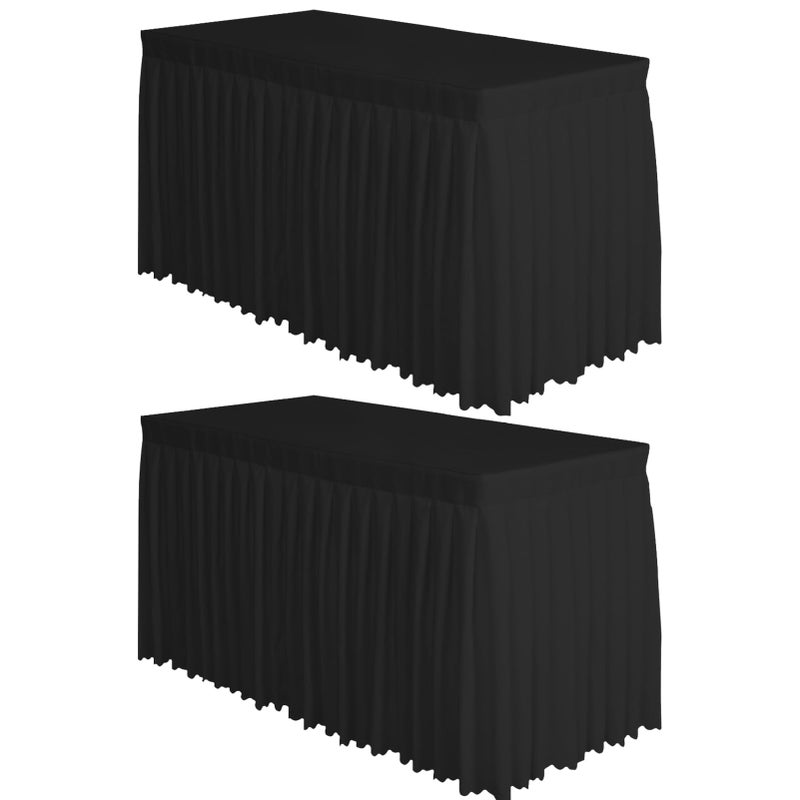 Surmente 2 Pack Black Table Skirt 14ft Polyester Tablecloth for Weddings Banquets or Restaurants