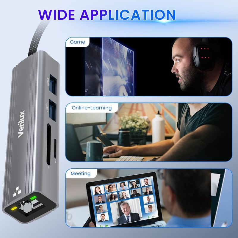 إليفانت بوت ELEPHANTBOAT® محور USB-C مع إيثرنت RJ45 5 في 1، محور USB-C مع قارئ بطاقات SD/TF، منافذ USB متعددة للكمبيوتر المحمول مع محور USB 3.0 و2.0 لـ MacBook Air M1 Pro، iPhone 15 Plus Pro Max - Image 3